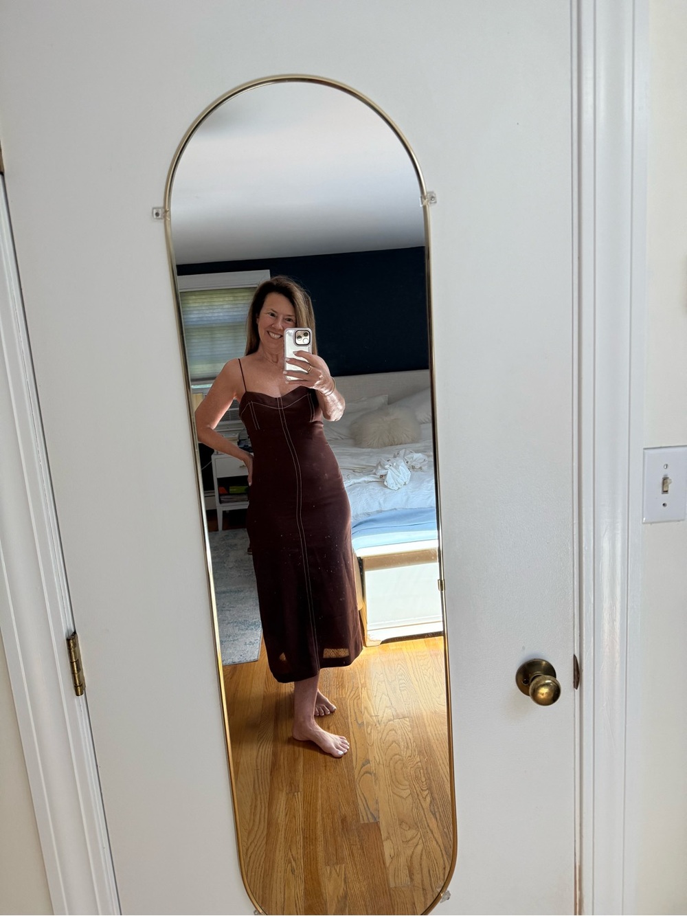 Zara Chocolate Brown Spaghetti-Strap Midi Dress